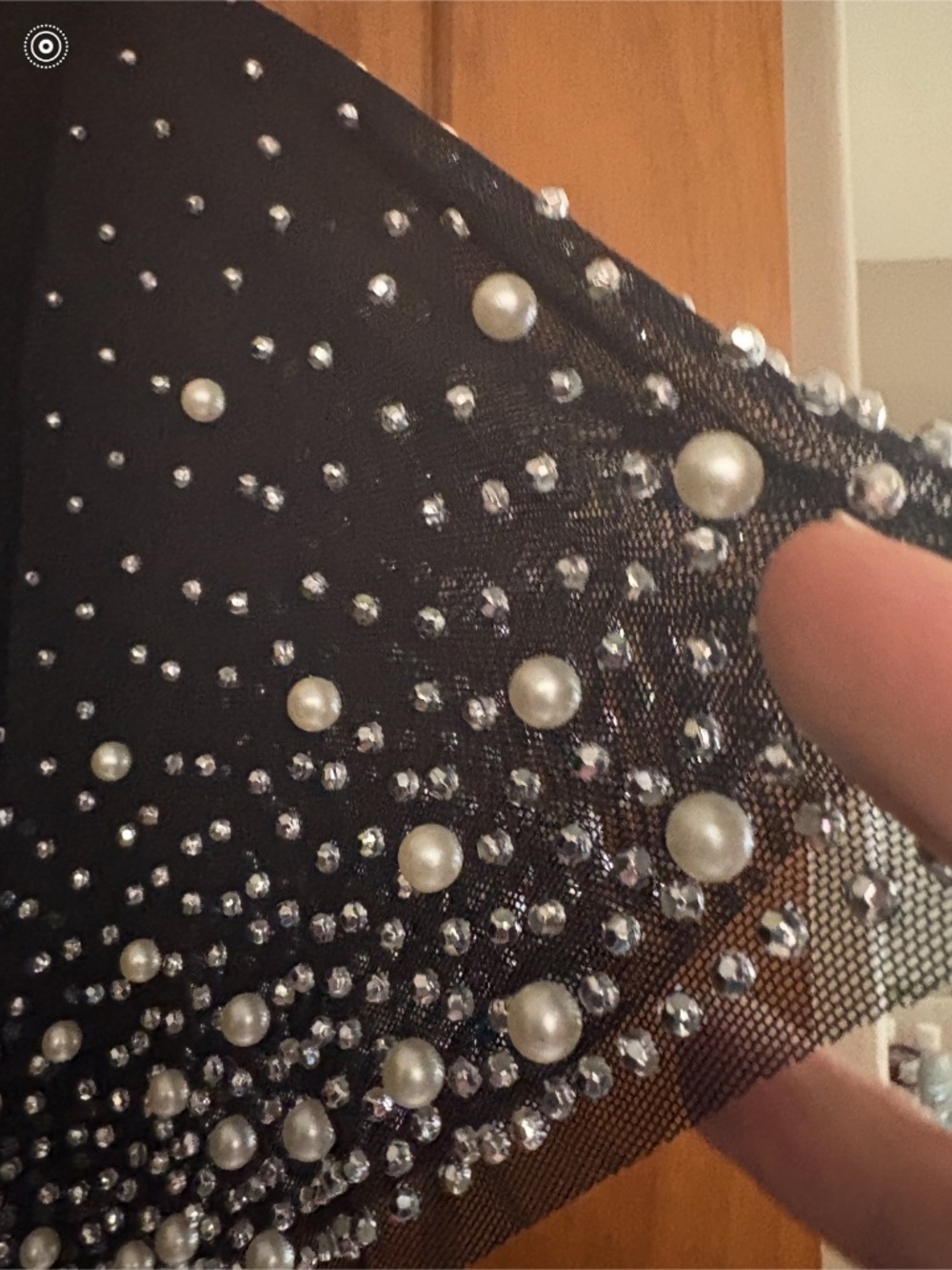 Formal black dress with sheer pearl 3/4 sleeves - Picture 2 of 3